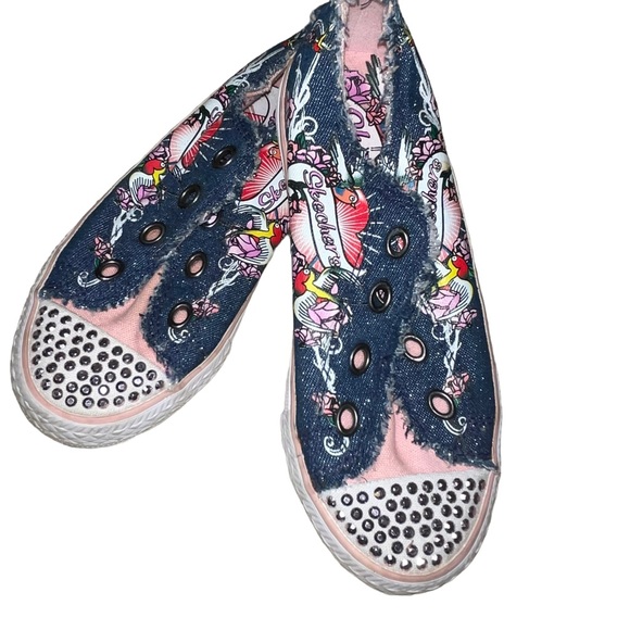 Skechers Girls Sneaker Size 12 Denim Stud Embellishment Missing Laces - Picture 3 of 6